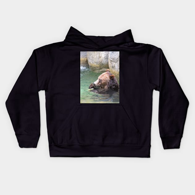 Bear Playing In Water Kids Hoodie by DPattonPD